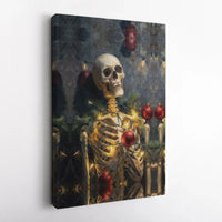 Gothic Holiday Skull Canvas Art, Skeleton Christmas Tree Wall Art, Spooky Xmas Tree Poster, Horror Holiday Art Digital Download