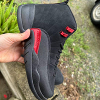 High Top Sneakers, Black Red Colorway, Lace Up Design, Casual Gift for Sneaker Fans