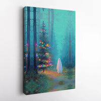 Spooky Ghost Forest Canvas Print, Ghost Christmas Tree Canvas Wall Art, Gothic Christmas Wall Decor, Adorable Ghost Art, Digital Download