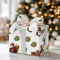 Retro Christmas Gift Wrap, Vintage Santa Sleigh Wrapping Paper, Festive Santa Claus Wrapping Paper, Holiday Gift Wrap Paper Roll Decor