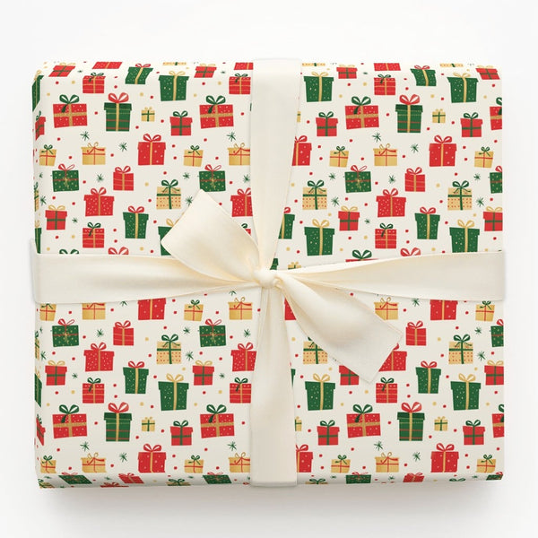 Red Green Gold Holiday Gift Wrap, Christmas Gift Box Wrapping Paper, Festive Present Pattern Wrapping Paper, Winter Holiday G