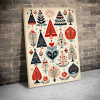 Nordic Winter Forest Canvas Wall Art, Scandinavian Christmas Trees Folk Art Canvas Print, Holiday Digital Download Home Decor Present