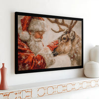 Whimsical Christmas Canvas Print, Santa Claus Reindeer Canvas Wall Art, Snowy Holiday Painting Canvas, Winter Decor, Xmas Family Present