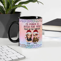 Punch a Bitch for You Holiday Coffee Cup, Humorous Best Friend Ceramic Mug, Sarcastic Soul Sister Mug, Christmas Present for Bestie Drinkware