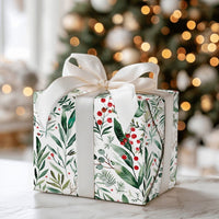 Botanical Greenery Christmas Gift Wrap, Watercolor Winter Berries Wrapping Paper, Rustic Holiday Foliage Wrapping Paper, Xmas Gift Wrap