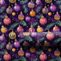 Gold Ornament Gift Wrap Roll, Purple Christmas Wrapping Paper, Elegant Holiday Present Wrap, Festive Xmas Tree Decor Wrapping Paper