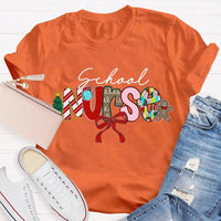Festive Bow Holiday Nurse Tee, School Nurse Christmas Shirt, Merry Christmas RN T-Shirt, School Healthcare Worker Xmas Present