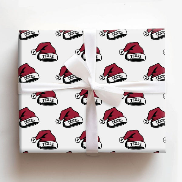 Lone Star Holiday Gift Wrap, Texas Santa Hat Christmas Wrapping Paper, Red Texas Typography Wrapping Paper, Festive Texas Hol