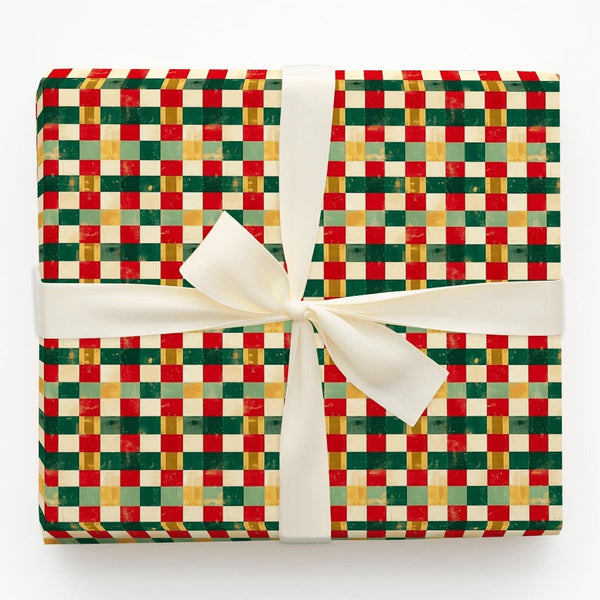 Distressed Checkerboard Gift Wrap, Vintage Christmas Wrapping Paper, Rustic Holiday Grid Wrapping Paper, Comfy Winter Present