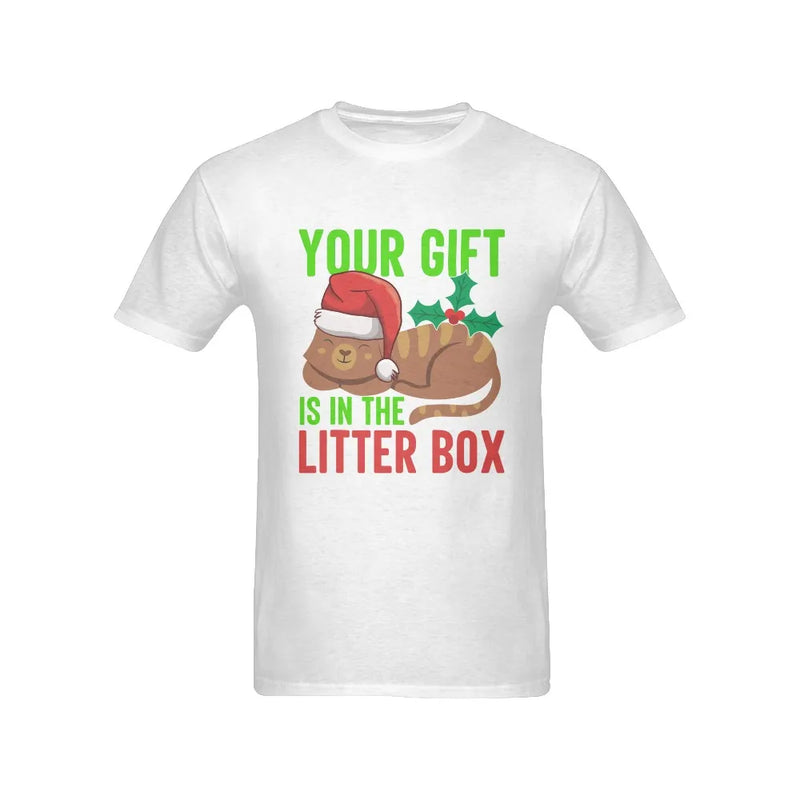 Humorous Christmas Cat Lover Shirt, Your Present Is in the Litter Box T-Shirt, Sarcastic Holiday Kitten Tee, Humorous Xmas Shirt Present