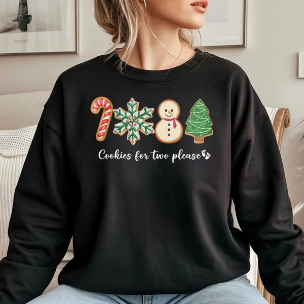 Gingerbread Pregnancy Reveal Sweatshirt, Cookies for Two Please Christmas Sweatshirt, Expecting Mom Holiday Crewneck
