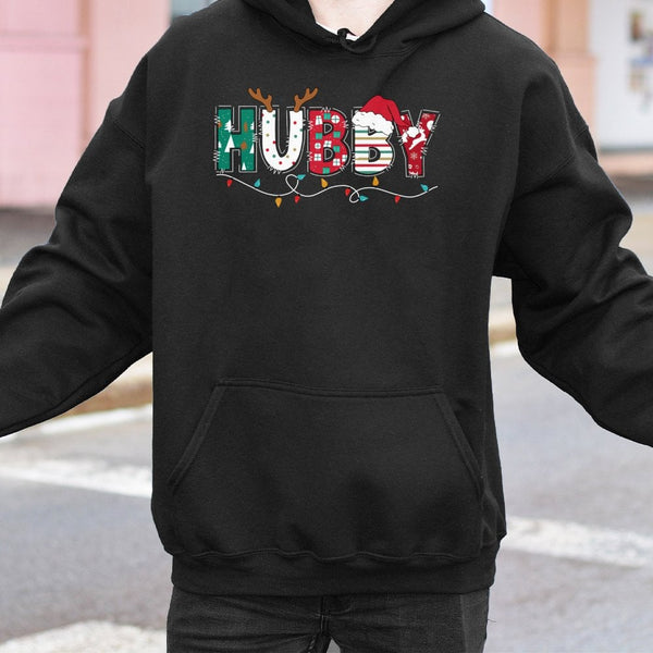 Festive Reindeer Antler Hooded Sweatshirt, Hubby Christmas Hoodie, Matching Couples Holiday Pullover, Xmas Present for Husban