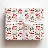 Holly Berry Gift Wrap, Santa Claus Christmas Wrapping Paper, Festive Xmas Present Wrap, Holiday Kids Wrapping Paper, Seasonal Gift Wrap