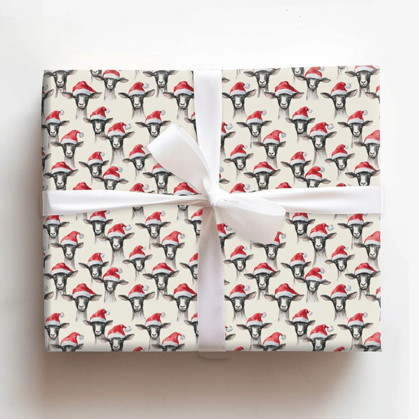 Santa Hat Farm Animal Gift Wrap, Christmas Goat Wrapping Paper, Humorous Holiday Goat Present Paper, Adorable Winter Animal G