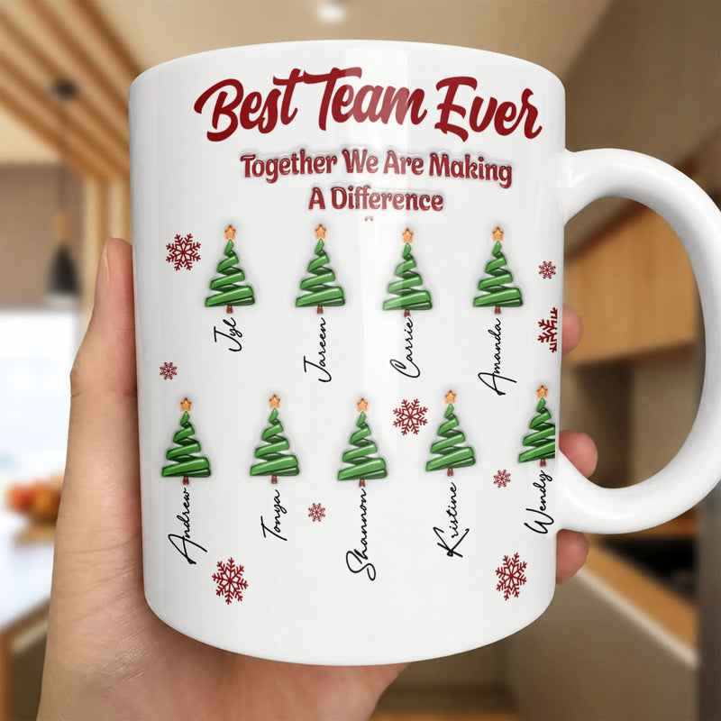 Custom Christmas Tree Office Mug, Best Team Ever Personalized Ceramic Mug, Coworker Holiday Coffee Cup, Appreciation Mug Present