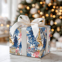 Watercolor Vegas Cityscape Wrapping Paper, Las Vegas Christmas Wrapping Paper, Festive City Skyline Gift Wrap, Nevada Holiday Wrapping Paper