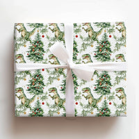 Watercolor T-Rex Gift Wrap, Dinosaur Christmas Wrapping Paper, Xmas Tree Dino Wrapping Paper, Holiday Dinosaur Gift Wrap, Festive Present Paper