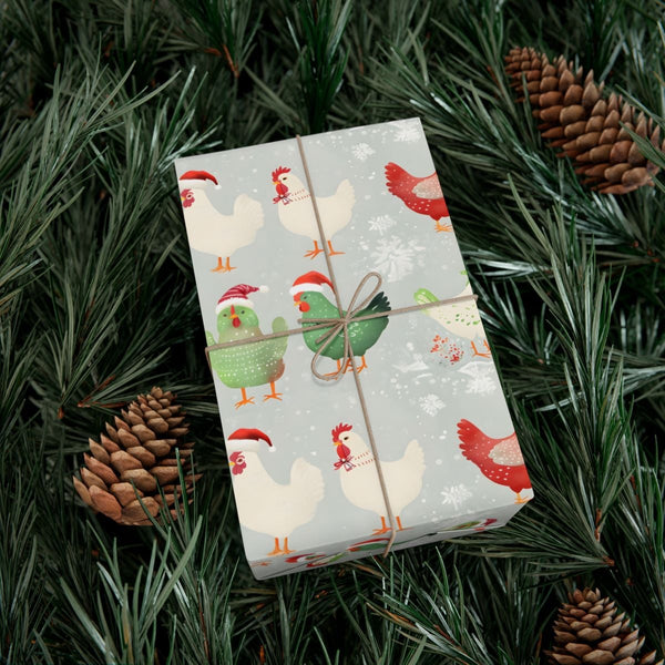 Santa Hat Rooster Gift Wrap, Christmas Chicken Wrapping Paper, Farmhouse Holiday Wrapping Paper, Humorous Animal Gift Wrap, X