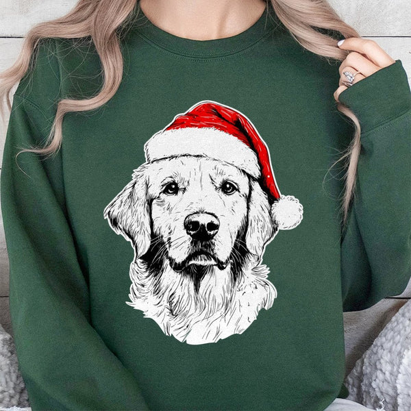 Santa Paws Holiday Dog Sweater, Golden Retriever Sweatshirt, Adorable Christmas Puppy Crewneck, Dog Lover Festive Graphic Pul