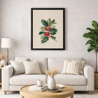 Botanical Holly Wall Art, Holly Berries Canvas Print, Vintage Holiday Plant Canvas, Christmas Botanical Print, Printable Digital Download