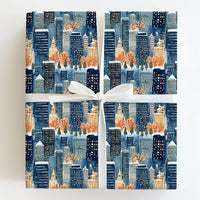 Snowy Night City Gift Wrap, Winter Cityscape Wrapping Paper, Watercolor Urban Skyline Wrapping Paper, Comfy Christmas Holiday Gift Wrap Roll