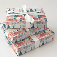 Red Tokyo Tower Gift Wrap, Snowy Tokyo Cityscape Wrapping Paper, Watercolor Winter Holiday Gift Wrap Roll, Japan Christmas Wrapping Paper