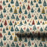 Rustic Holiday Forest Gift Wrap, Vintage Christmas Tree Wrapping Paper, Colorful Tree Present Wrap, Retro Xmas Packaging Paper Roll