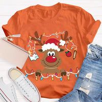 Festive Lights Elk Shirt, Christmas Elk T-Shirt, Holiday Reindeer Tee, Adorable Winter Graphic Tee, Xmas Holiday Apparel Present