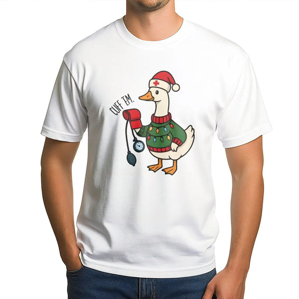 Humorous Cuff Em Goose T-Shirt, Nurse Christmas Shirt, Holiday RN LPN Graphic Tee, Nursing Student Christmas T-Shirt, Medical