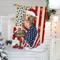 Patriotic Santa Hat Dog American Flag, Golden Retriever Christmas Garden Flag, Double-Sided Holiday Golden Yard Flag, Dog Lover Lawn Decor