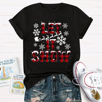 Red Plaid Teacher T-Shirt, Let It Snow Teacher Shirt, Christmas Teacher Tee, Festive Holiday Graphic T-Shirt, Winter Break Teacher Present