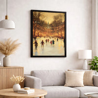 Impressionist Holiday Night Scene Canvas Print, Winter Ice Skating Rink Canvas Wall Art, Christmas Decor, Printable Digital Download Present