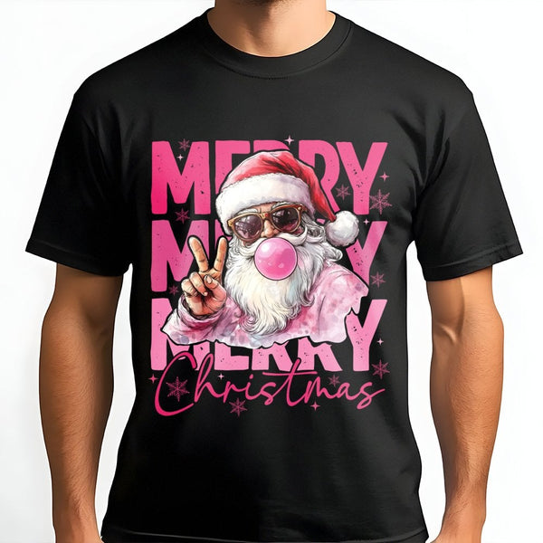 Retro Hipster Sunglasses Santa Shirt, Cool Santa Bubble Gum T-Shirt, Humorous Christmas Graphic Tee, Vintage Holiday Santa T-