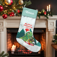 Baby First Christmas Stocking, Personalized Dinosaur Christmas Stocking, Custom Dino Holiday Stocking, Adorable Baby Keepsake Xmas Stocking Present
