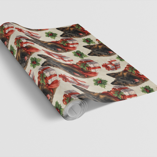 Dog Poinsettia Gift Wrap, Belgian Tervuren Christmas Wrapping Paper, Festive Dog Breed Wrapping Paper, Holiday Pet Gift Wrap 