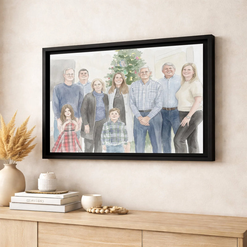 Personalized Family Canvas Print, Custom Watercolor Family Portrait Canvas, Keepsake Holiday Wall Art, Unique Christmas Canvas Present for Mom