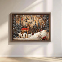 Snowy Forest Reindeer Print, Winter Reindeer Canvas Wall Art, Christmas Holiday Wall Decor, Winter Reindeer Landscape Canvas, Xmas Present