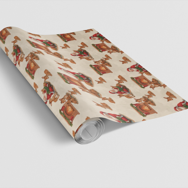 Comfy Reindeer Gift Wrap Paper, Vintage Santa Storytime Wrapping Paper, Nostalgic Christmas Wrapping Paper, Retro Xmas Wrap, 