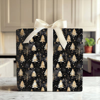 Black Christmas Gift Wrap, Gold and White Tree Wrapping Paper, Modern Winter Forest Present Wrap, Elegant Holiday Night Gift Wrapping Paper