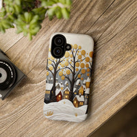 Snowy Town Golden Trees Holiday Case, Winter Village Phone Case iPhone, Comfy Christmas Tough Phone Case, Winter Wonderland Phone Cover