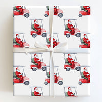 Humorous Golfer Christmas Gift Wrap, Santa Golf Cart Wrapping Paper, Watercolor Santa Claus Golfing Wrapping Paper