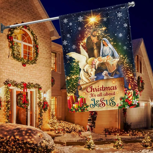 Its All About Jesus Holy Family Yard Flag, Christmas Nativity Garden Flag, Double-Sided Christian Holiday Lawn Flag, Faith Po