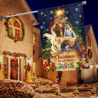 Its All About Jesus Holy Family Yard Flag, Christmas Nativity Garden Flag, Double-Sided Christian Holiday Lawn Flag, Faith Porch Decor