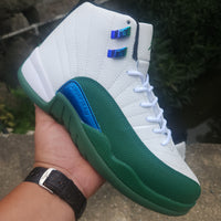 High Top Sneakers, White Green Colorway, Lace Up Design, Casual Gift for Sneaker Fans