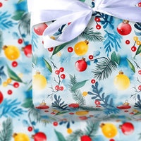 Pine Branch Holly Holiday Gift Wrap, Watercolor Christmas Ornament Wrapping Paper, Botanical Xmas Wrapping Paper, Seasonal Gift Wrap Roll