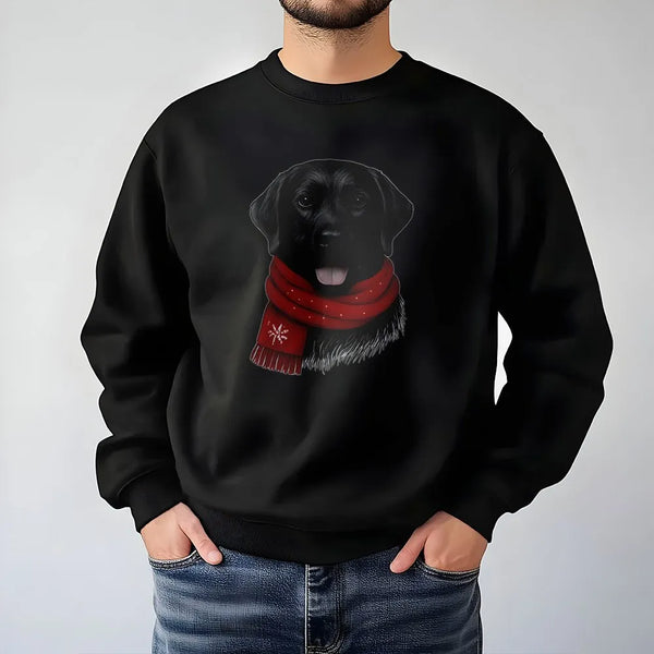 Festive Black Lab Crewneck, Black Labrador Christmas Sweatshirt, Adorable Red Scarf Dog Sweatshirt, Winter Dog Lover Sweater,