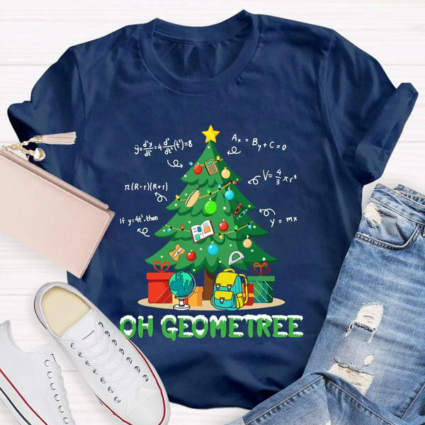 Humorous Geometry Pun Christmas T-Shirt, Oh Geometree Math Teacher Shirt, Holiday Math Teacher Graphic Tee, Xmas Math Teacher