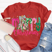 Festive Holiday Teacher Shirt, Merry Christmas Colorful Glitter Teacher T-Shirt, Christmas School Educator Graphic Tee