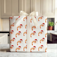 Humorous Santa Hat Seafood Gift Wrap, Christmas Shrimp Wrapping Paper, Coastal Holiday Wrapping Paper, Humorous Ocean Festive Wrapping Paper