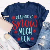 Snowflake Book Lover Holiday Shirt, Reading Snow Much Fun Christmas T-Shirt, Adorable Bookworm Graphic Tee, Winter Reader Xmas Present Shirt